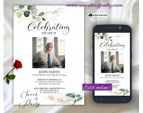 Greenery Funeral invitation template,Greenery Funeral Announcement, (157)